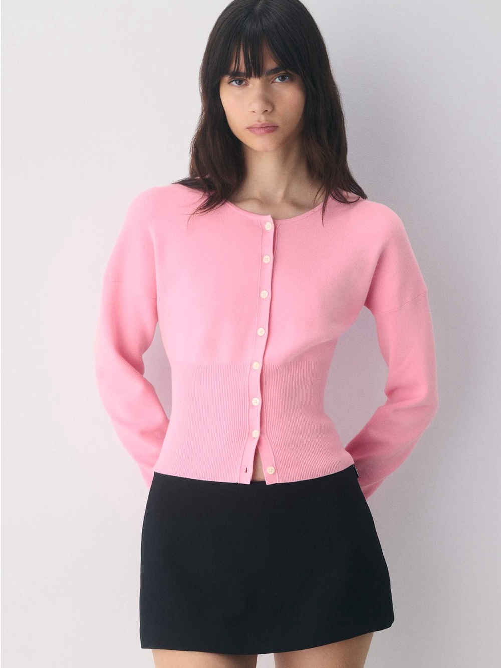 Wilfred Soft Pink Button-Front Fitted Cardigan